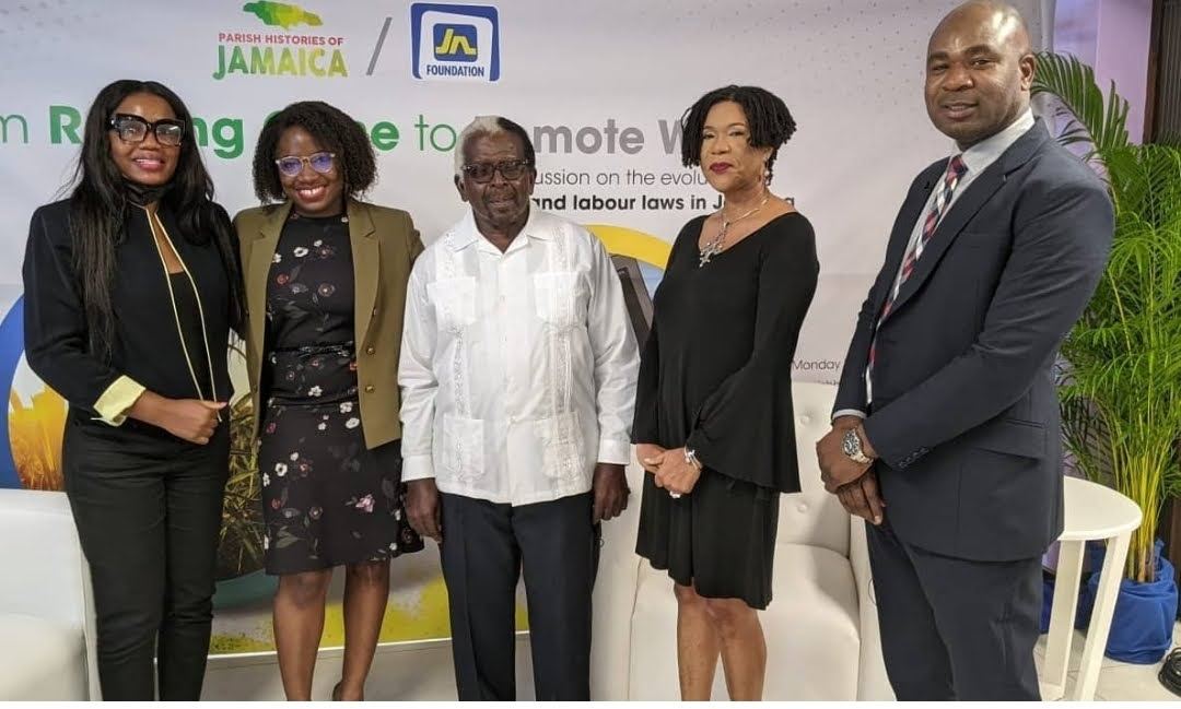 Kadine Reynolds with Roejan Allen Golding, Professor Sonjay Stanley Niaah, the Hon. Pearnel Charles Sr, and State Minister Zavia Mayne at a JN Foundation panel